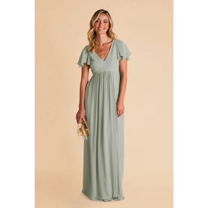 NWT Birdy Grey Hannah Empire Maxi Dress V-Neck Flutter Sleeve Chiffon Sage XL